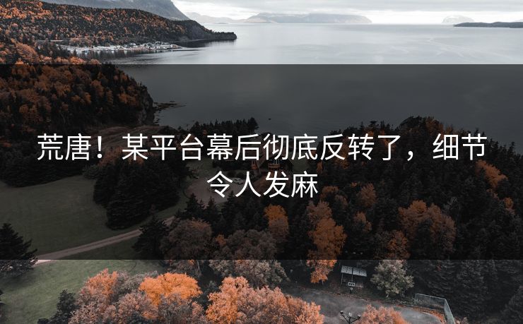 荒唐!某平台幕后彻底反转了,细节令人发麻 荒唐!某平台幕后彻底反转了,细节令人发麻