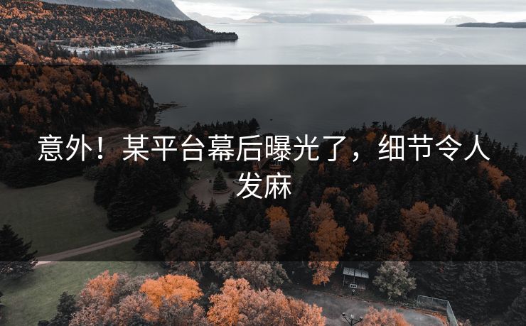 意外！某平台幕后曝光了，细节令人发麻